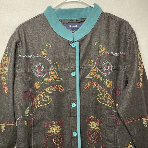 Denim & Co Chambray Embroidered Shirt Jacket Black Jean Shacket Women Size 1X - Picture 3 of 13